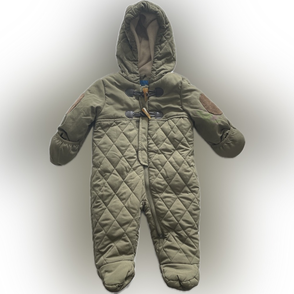 Perry Ellis 6-9 Month Boys Green Fleece Lined Bunting w Patch Detail